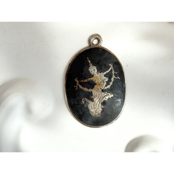 Mekkala(h) Siam Sterling Silver 925 Vintage Thai Made Nielloware Brooch Pin - Picture 3 of 8